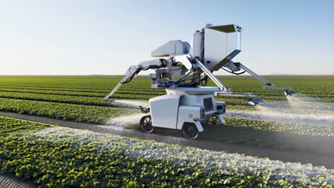 robotic sprayer in a green agricultural field