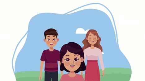 niña con padres pareja en el campamento animación