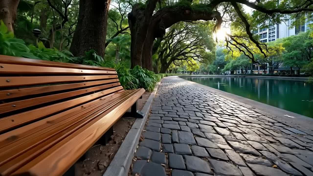 A wooden bench sitting next to a body of water
