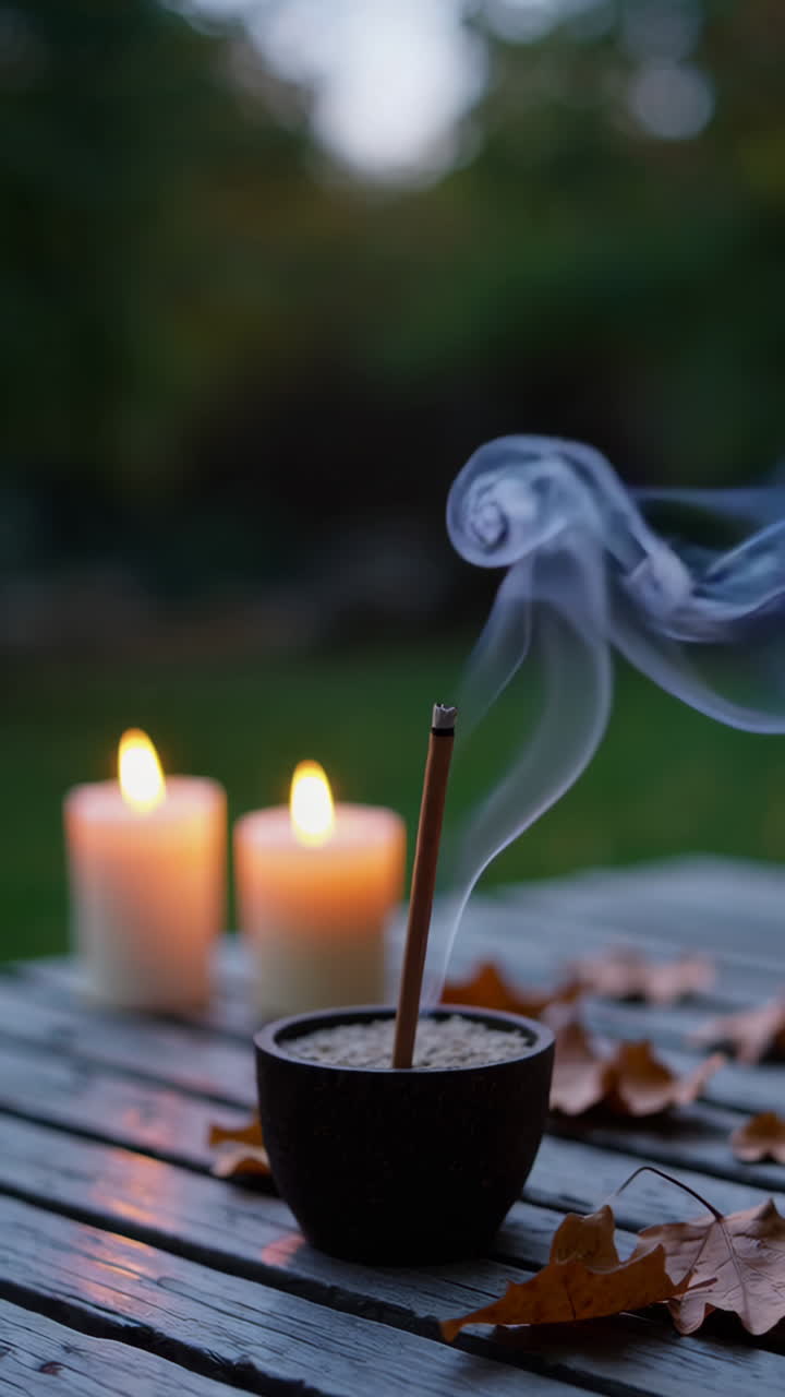 Incense and Candles in the Garden at Dusk