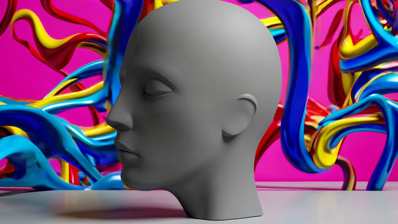 Gray Head Model Against Abstract Colorful Background