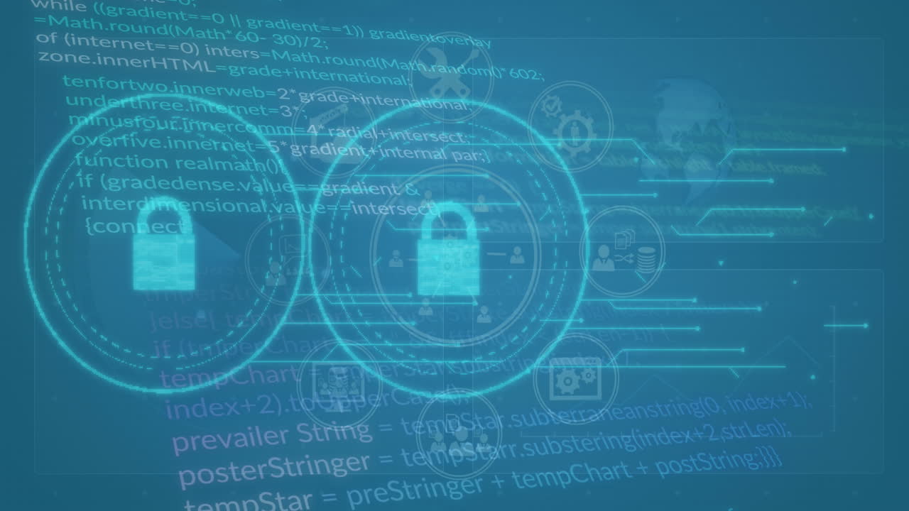 animación de iconos de cerraduras y procesamiento de datos