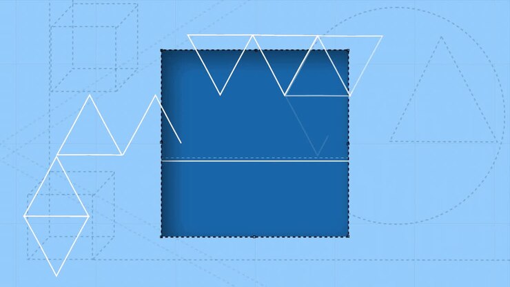 Animation of cutout and white shapes over blue background