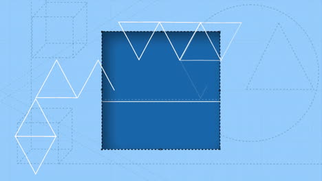 Animation of cutout and white shapes over blue background