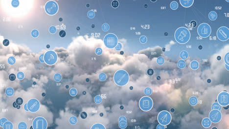 animación de la red de conexiones con iconos sobre nubes