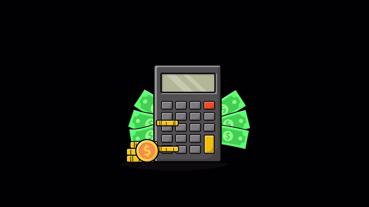 Animated Calculator with Coins and Dollar Bills for Financial Concepts