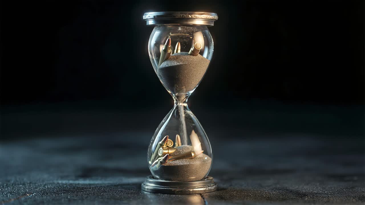 Cinematic depiction of timeless sand flowing through refined metallic frame