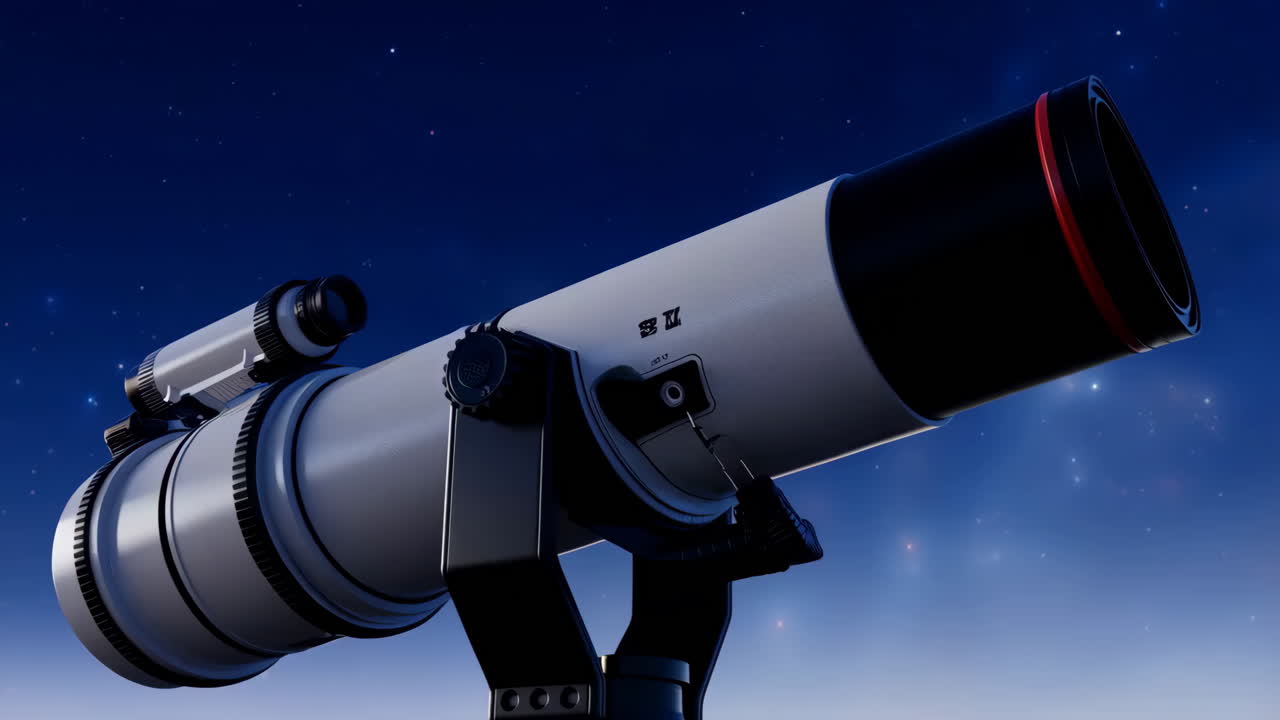 Telescope observing a starry night sky