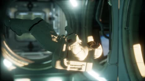 astronauta dentro de la estación espacial orbital