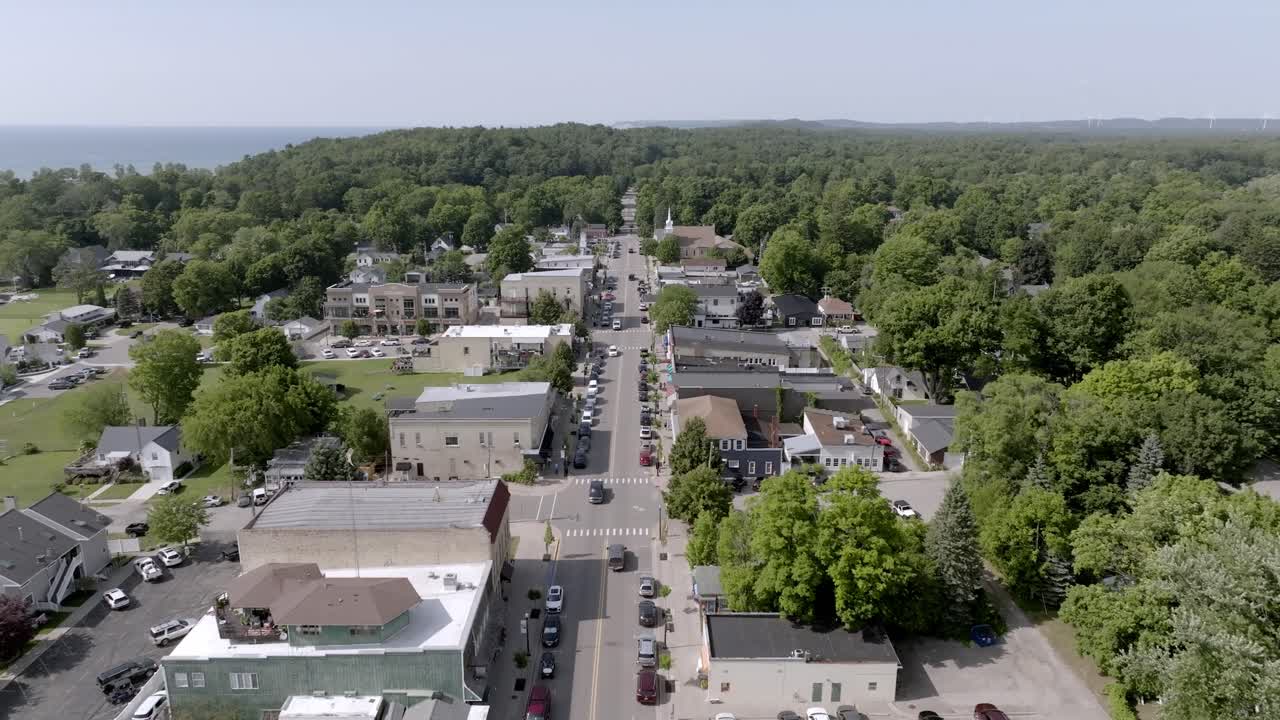 Aerial View of a Charming Small Town by the Lake