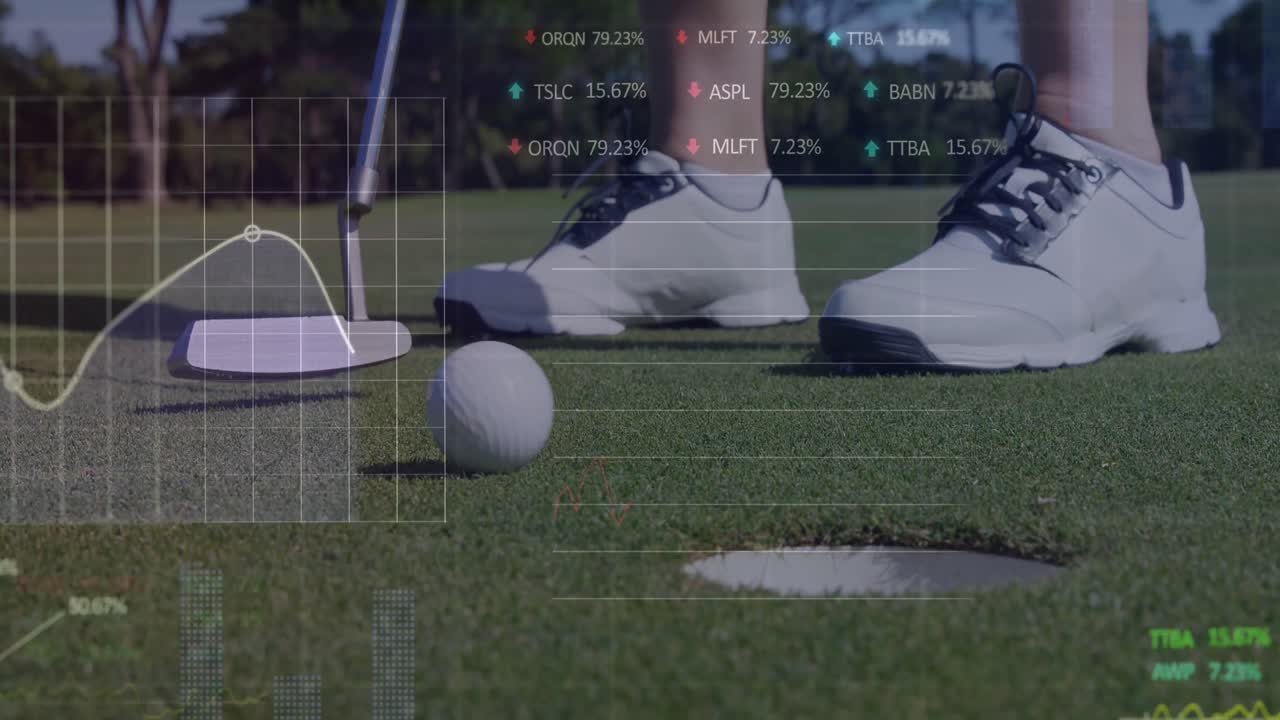 카우카스 여성 골프 선수에 대한 금융 데이터 처리의 애니메이션