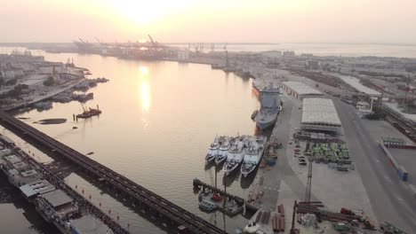 Aerial-View-China-Creek-And-Karachi-Port-During-Sunset