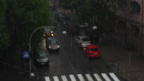 rainy city street view