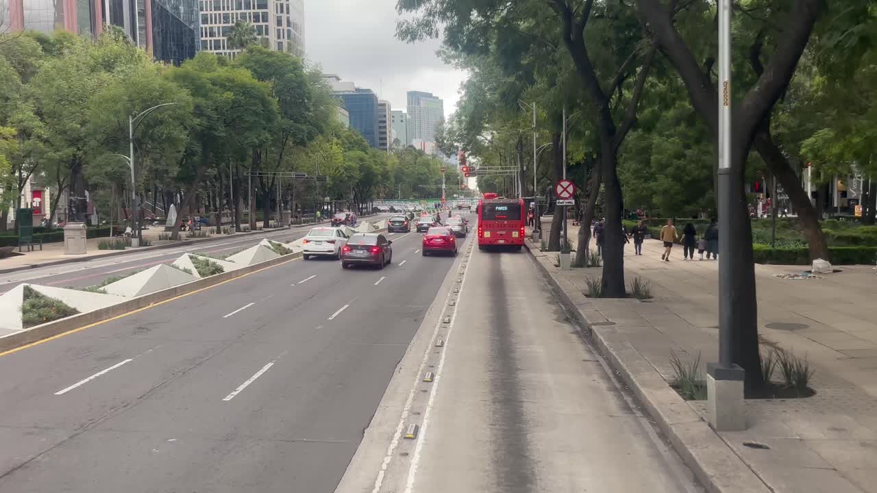 slow motion shot at mexico city public transport system metrobús in financial district