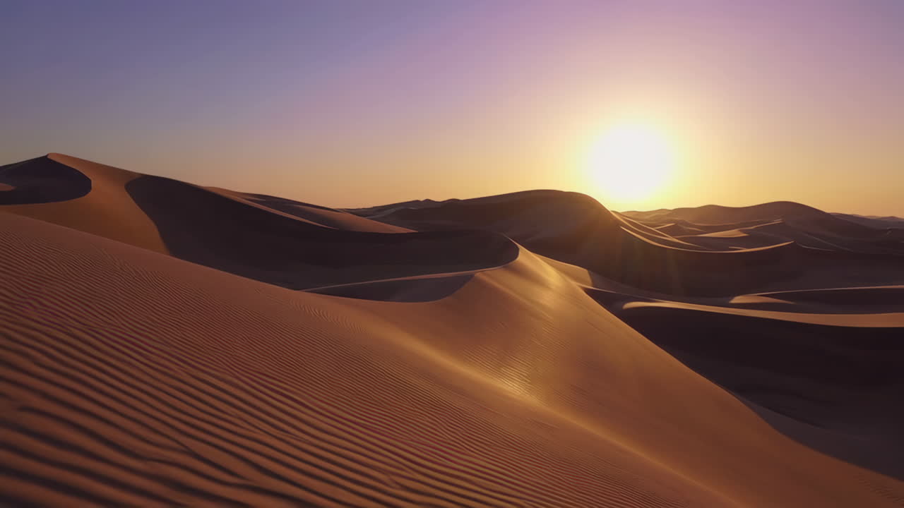 Stunning Sunset Over Vast Desert Sand Dunes