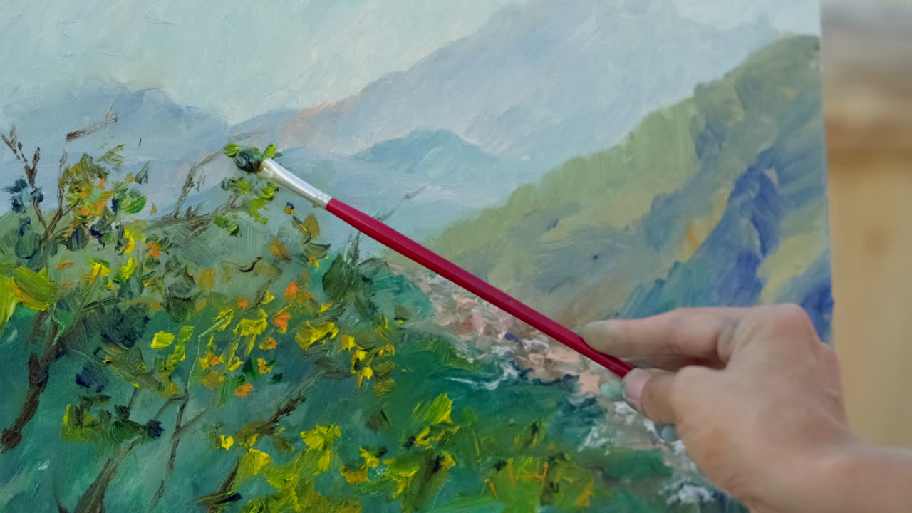 pintura al óleo de un paisaje en progreso