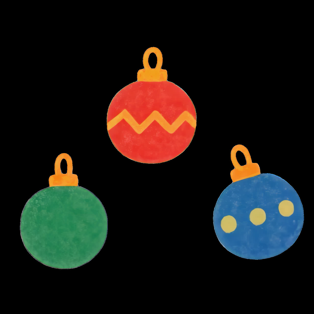 Colorful festive holiday ornaments animation isolated asset, transparent 4K video, alpha channel