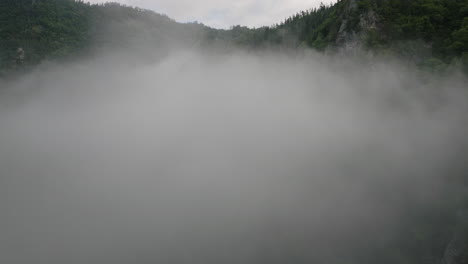 foggy clouds revealed natural park in caucasus mountains at borjomi nature reserve in southern georgia