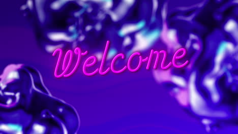 animación del texto de bienvenida sobre un fondo líquido azul