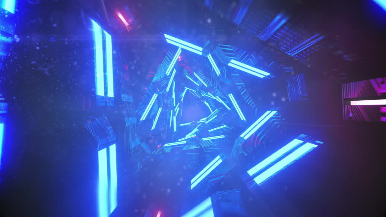Animation of glowing neon lights moving over black background