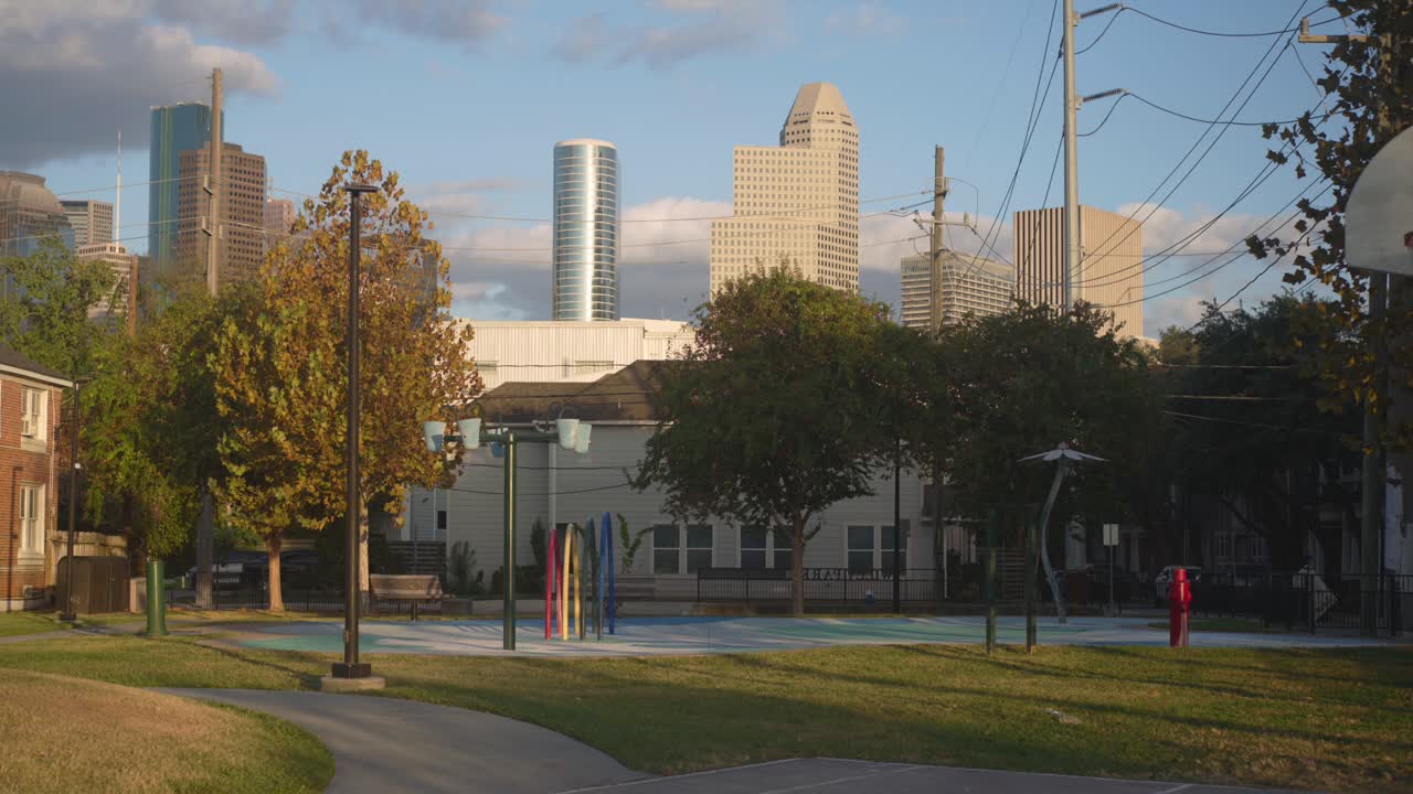 4K Houston Skyline Over Historic Freedmen’s Town Park