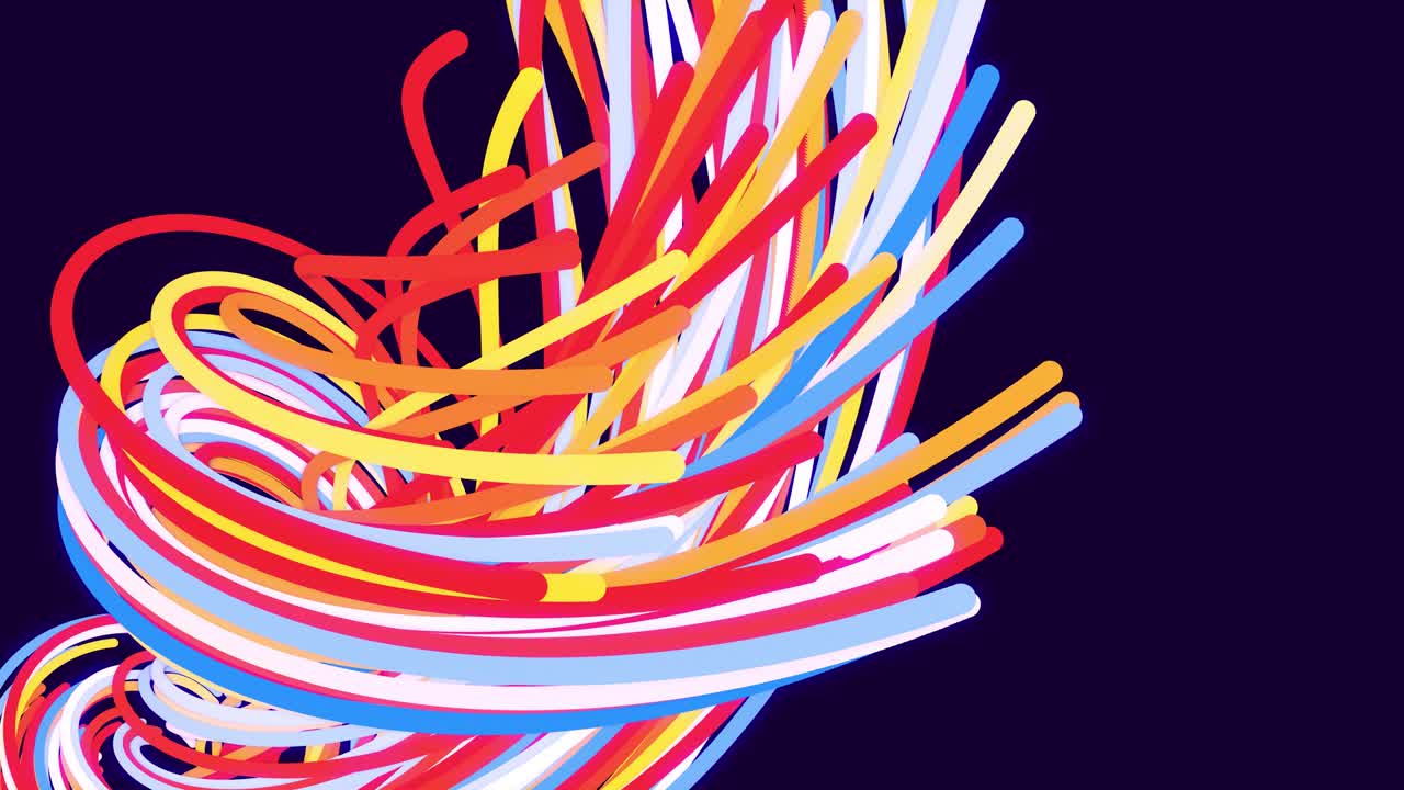 abstract bg con líneas multicolores retorcidas en espirales giran cíclicamente. animación en bucle como un fondo de diseño de movimiento de líneas curvas. hermosas cintas. luma matte