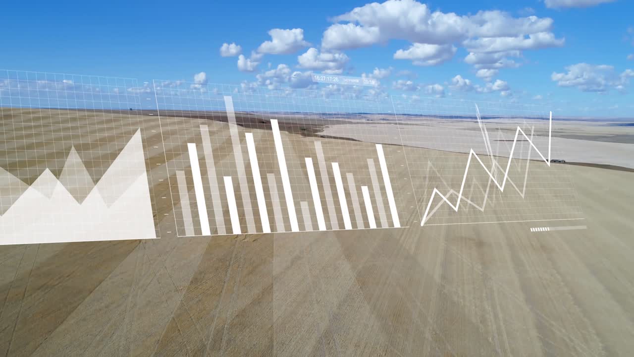 Animation of financial data processing over landscape