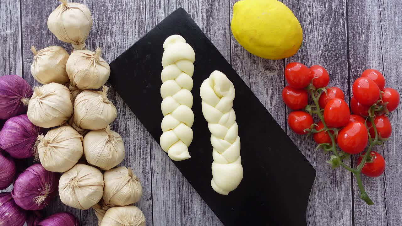 Braided Cheese with Vegetables and Garlic