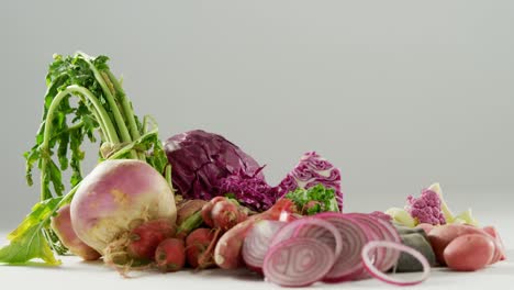 Various-vegetables-placed-on-white-background-4K-4k