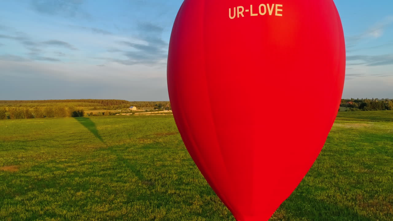 Hot air balloon over field. Hot air balloon flying over field landscape