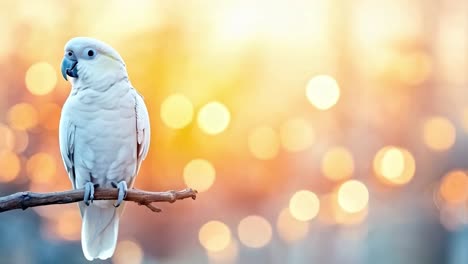 white cockatoo perched on a branch with bokeh background