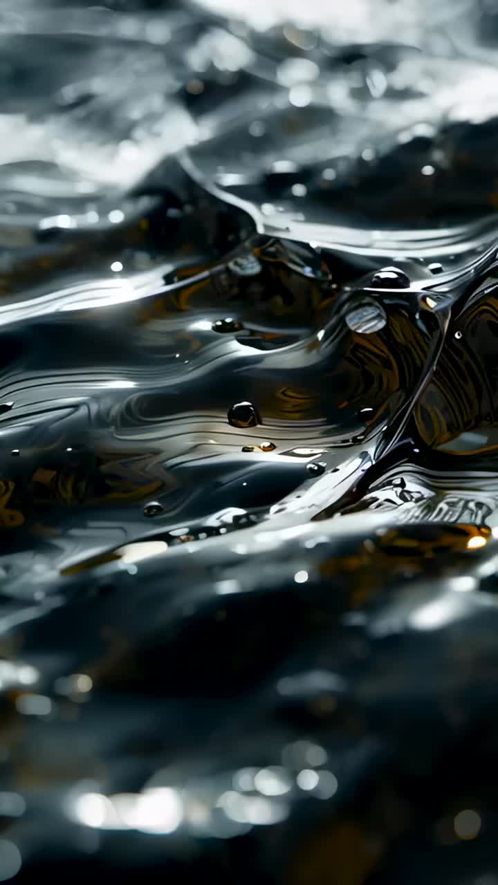 Vertical video: Rippling liquid surface forming bubble chain after droplet impact in studio