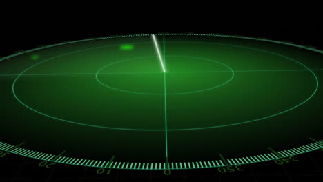 green radar scanning animation with rotating line and grid on dark background