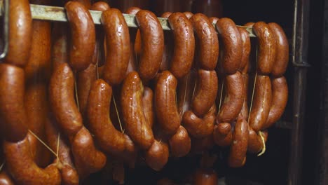 smoked, tasty and juicy sausages in the smokehouse