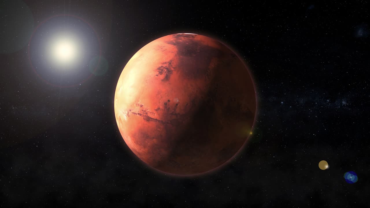 Planet Mars rotates in space