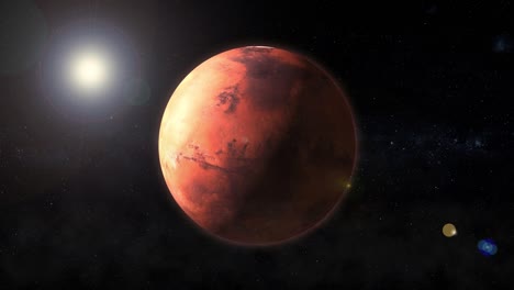 el planeta marte gira en el espacio.