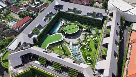 beachwalk residence hotel aerial view. kuta beach bali, popular tourist destination, indonesia
