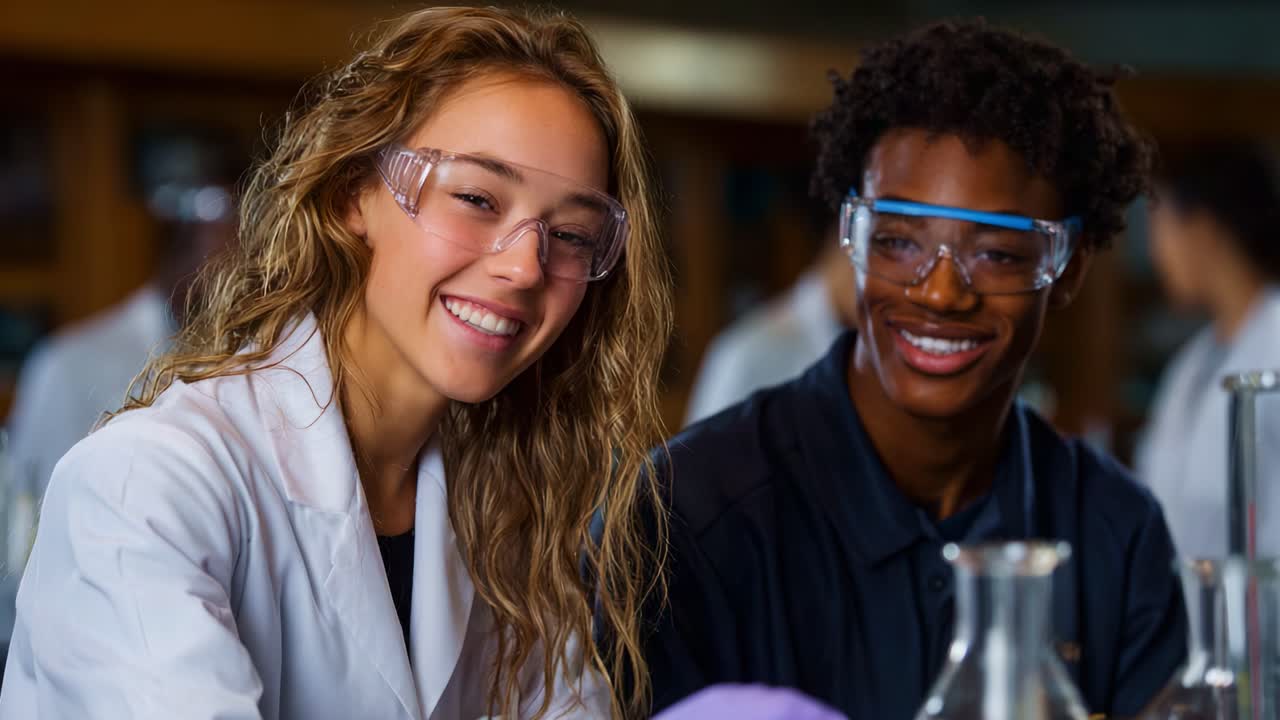 Engaged in Science: Two Young Students Collaborate in a Laboratory Setting, Demonstrating Teamwork and Curiosity While Conducting Experiments Together