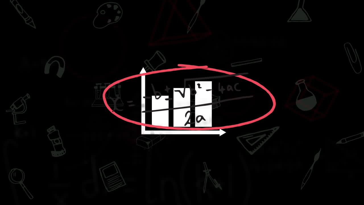 블랙보드 위에 움직이는 그래프와 수학 수식의 애니메이션