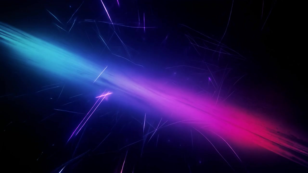 Abstract Neon Light Streaks and Particles on Dark Background