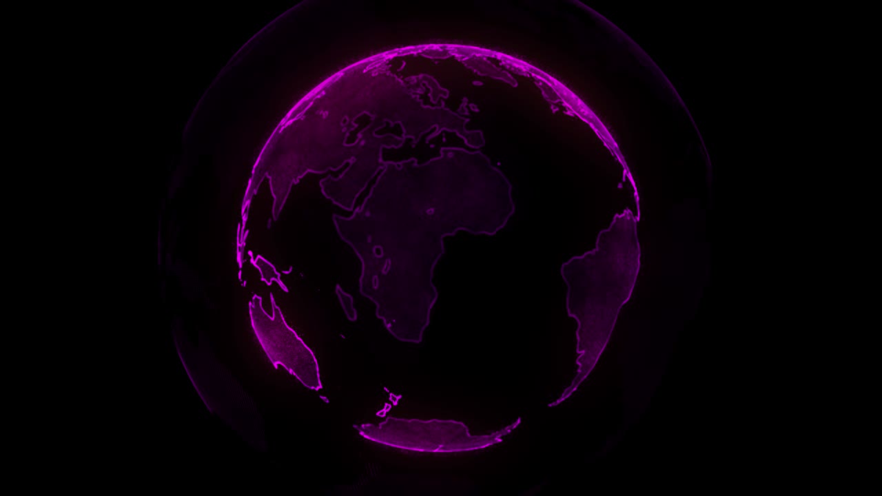 planeta de neón digital de la tierra globo giratorio con continentes brillantes animación 3d con tierra digital y partículas concepto de negocio global abstracto