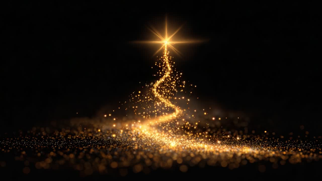 A Captivating Glimmer Creating a Golden Pathway: Explore the Elegance of Sparkling Light and Shimmering Particles Forming a Radiant Starry Tree