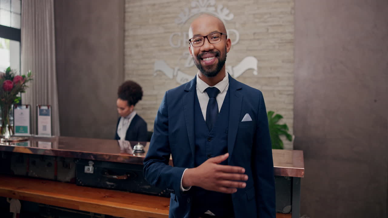 Man in suit at hotel reception