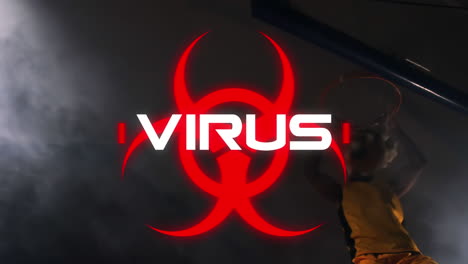 animation of word virus with basketball player in background