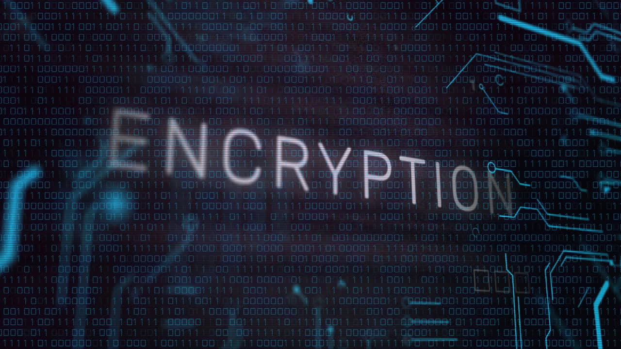 Encryption text animation over binary code background