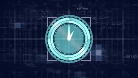 animating digital clock over futuristic data processing background