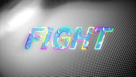 Animation-of-glowing-fight-text-over-blue-silver,-glowing-background