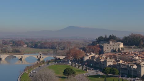 Avignon's-Palais-des-Papes-and-Bridge-aerial-View