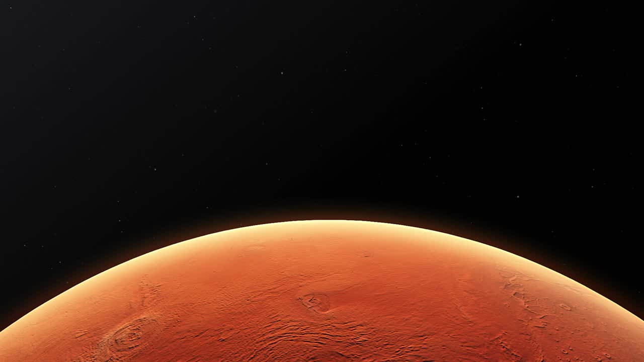 Close-Up Shot of Red Planet Mars is Spinning in Outer Space with Stars at Black Background in 4K Resolution