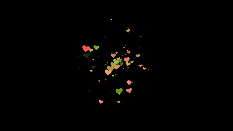 the appearance of green hearts on a black background 4k animation